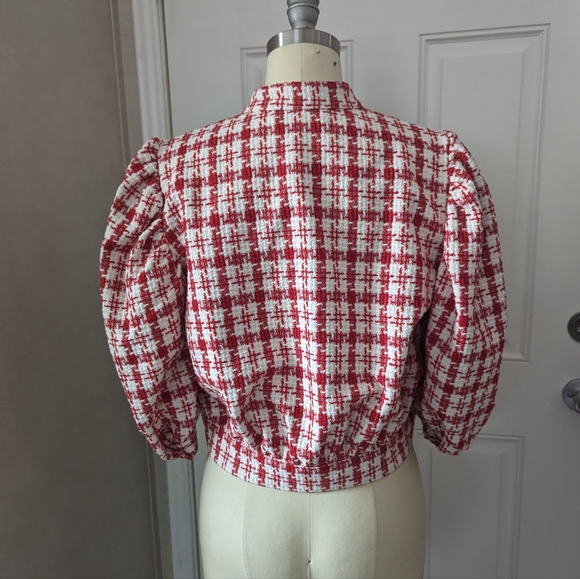 Never A Wallflower Button up Tweed Jacket Red & White - Picture 6 of 16